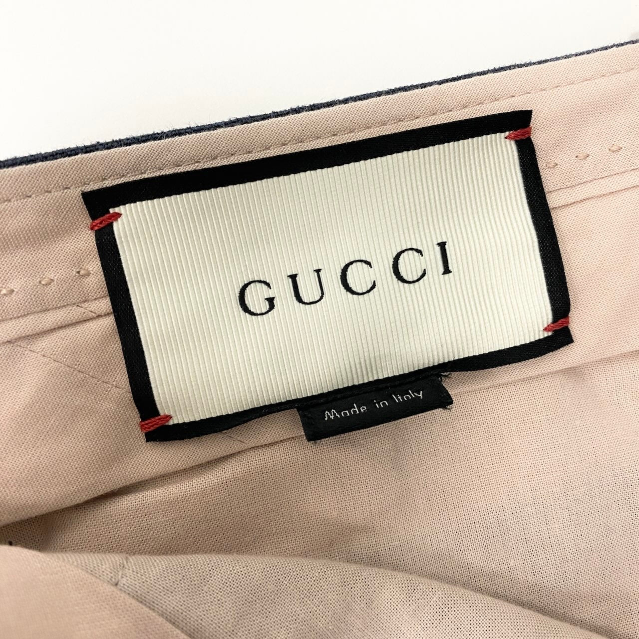 64d15 GUCCI グッチ リネンパンツ スラックスパンツ イタリア製 ストレート ボトムス サイズ42 ネイビー メンズ 紳士服u02t