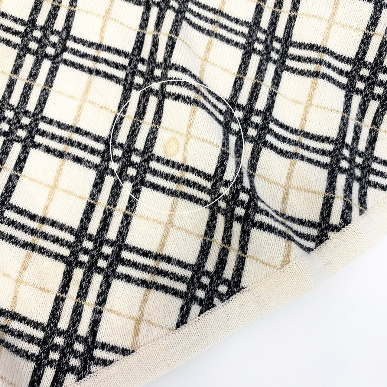 59d28 BURBERRY LONDON バーバリー 半袖 ニットセーター コットンニット チェック柄 サイズ13 アイボリー系 綿100％ レディース 女性用u02t