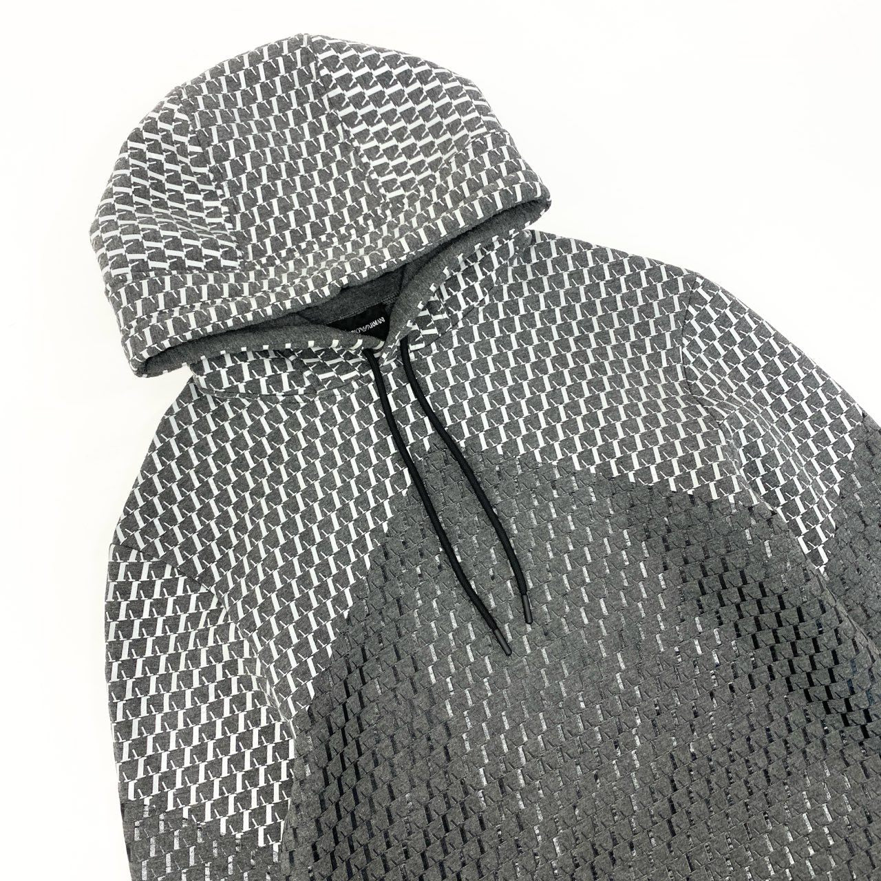 10k11 EMPORIO ARMANI エンポリオアルマーニ 総柄プリント ボンディングパーカー フードパーカー サイズXS グレー メンズ 男性用 トップスk02i