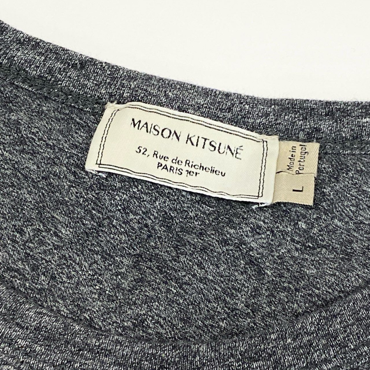 52e23 MAISON KITSUNE メゾンキツネ FOX HEAD PATCH TEE フォックスヘッド Tシャツ カットソー FW16M719 Lサイズ グレー コットン