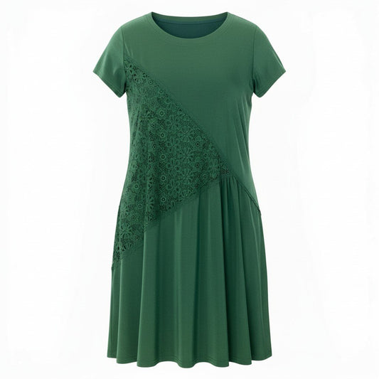 61c9 TOKUKO 1er VOL トクコプルミエヴォル ショートスリーブワンピース  花柄レース切替 ストレッチ 膝丈 ペチコート付 レディース 女性服 サイズ9 グリーンu02t