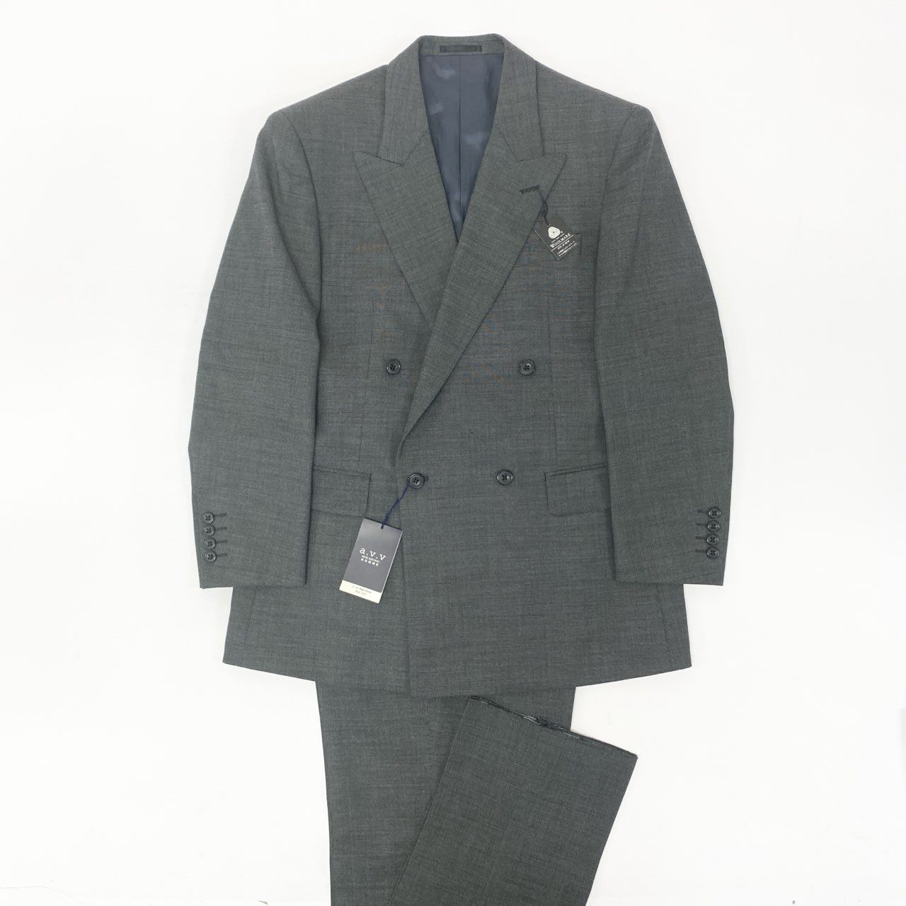 19k27 A.V.V HOMME アーヴェヴェ セットアップスーツ ダブルブレスト メンズ 紳士服 ビジネス フォーマル 96 AB5 グレー ウール100％u02t