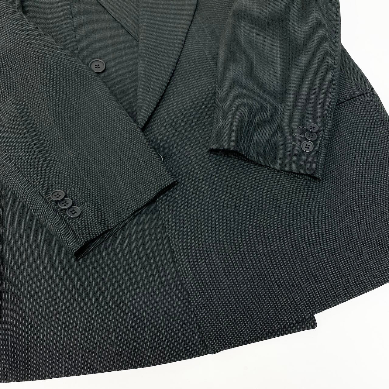 82c27 GIORGIO ARMANI ジョルジオアルマーニ セットアップスーツ フォーマル テーラードジャケット ストライプ イタリア製 メンズ 男性用 48 グリーンo07t