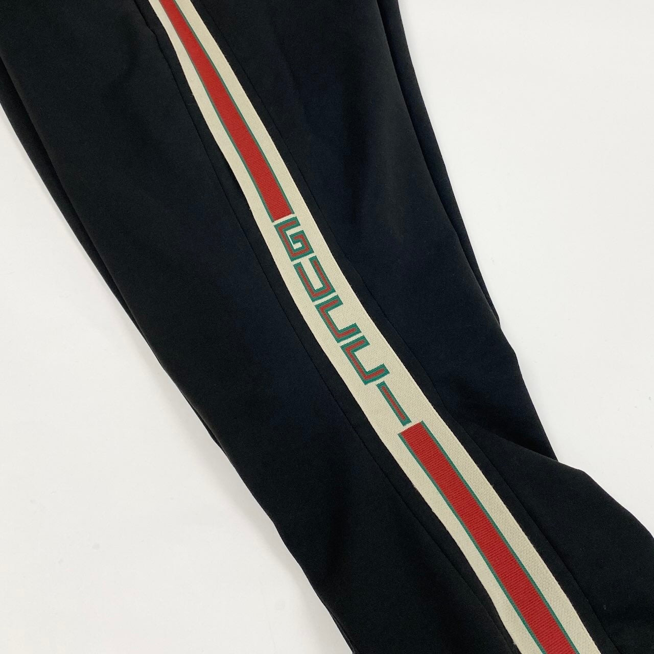 24e14 GUCCI グッチ ギャバジン ストレッチパンツ サイドロゴライン ボトム イタリア製 48サイズ ブラック メンズ 男性用u02t
