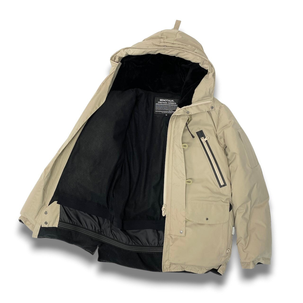 53c10 MINOTAUR ミノトール フーディーダウンジャケット ミリタリーダウン アウター Mサイズ ベージュ ナイロン100％ メンズ 男性用o07t