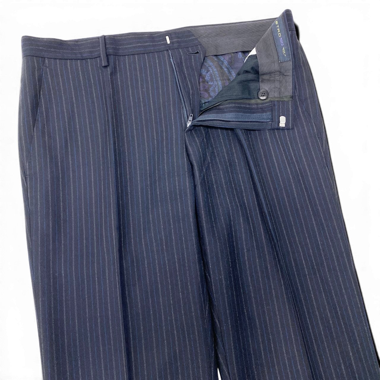 37e28 ETRO エトロ スリーピース セットアップスーツ ストライプ柄 裏地ストライプ柄 サイズ50 ネイビー ウール100％ メンズ 紳士服o07t