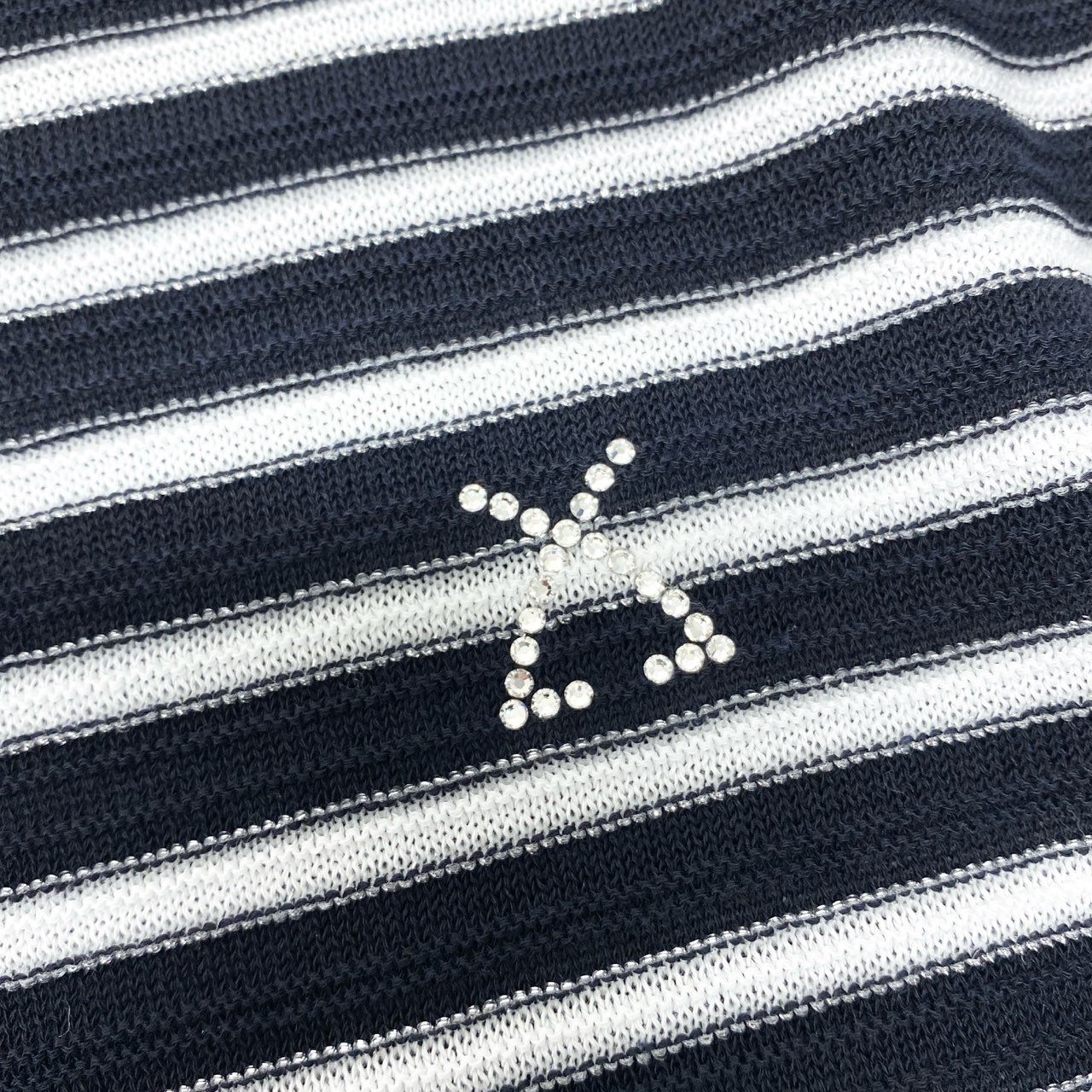 42b7 LEONARD レオナール ニットポロ ペプラム ボーダー ビジュー 40 ネイビー レディース 女性用u02t