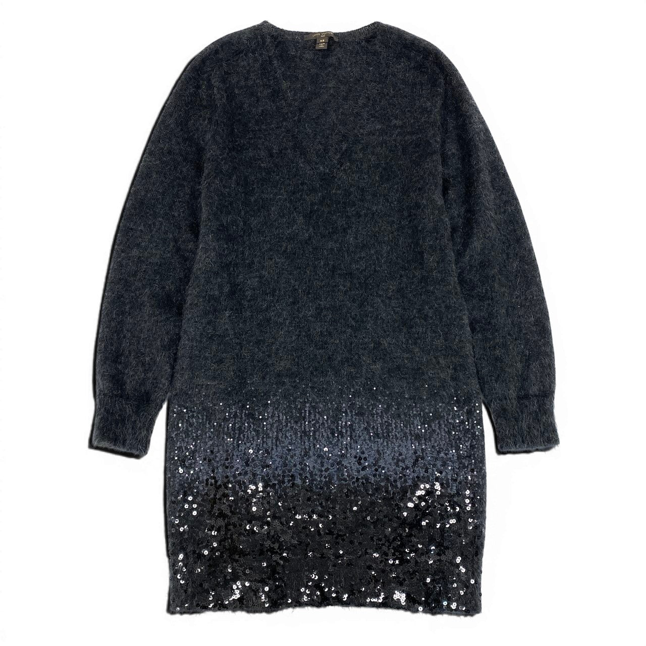 Ed23  LOUIS VUITTON ルイヴィトン グラデーションスパンコール ニットワンピース モヘアブレンド Vネック F4KD24ODX サイズXS グレー レディース 女性用k02i