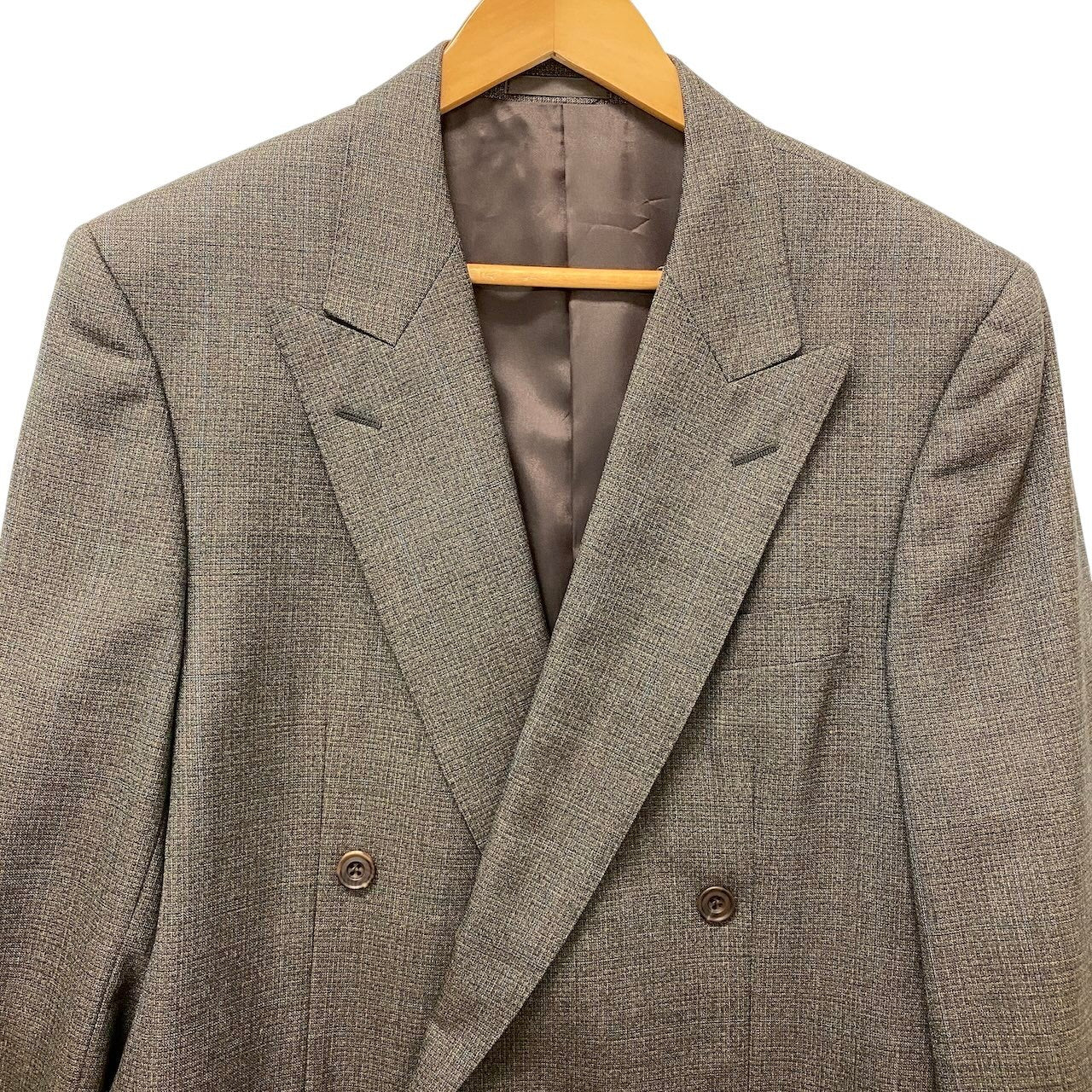 85g7 BURBERRY LONDON バーバリー セットアップスーツ ダブルブレスト チェック柄 サイズAB6 ブラウン系 ウール メンズ 紳士服o07t