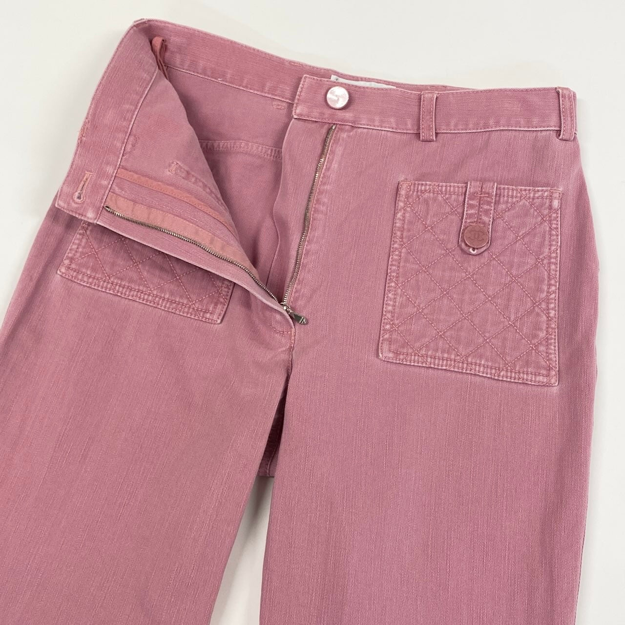e1 CHANEL ココマーク マトラッセ クロップド丈デニム P22532V13443 38サイズ ピンク レディース 女性用ta1