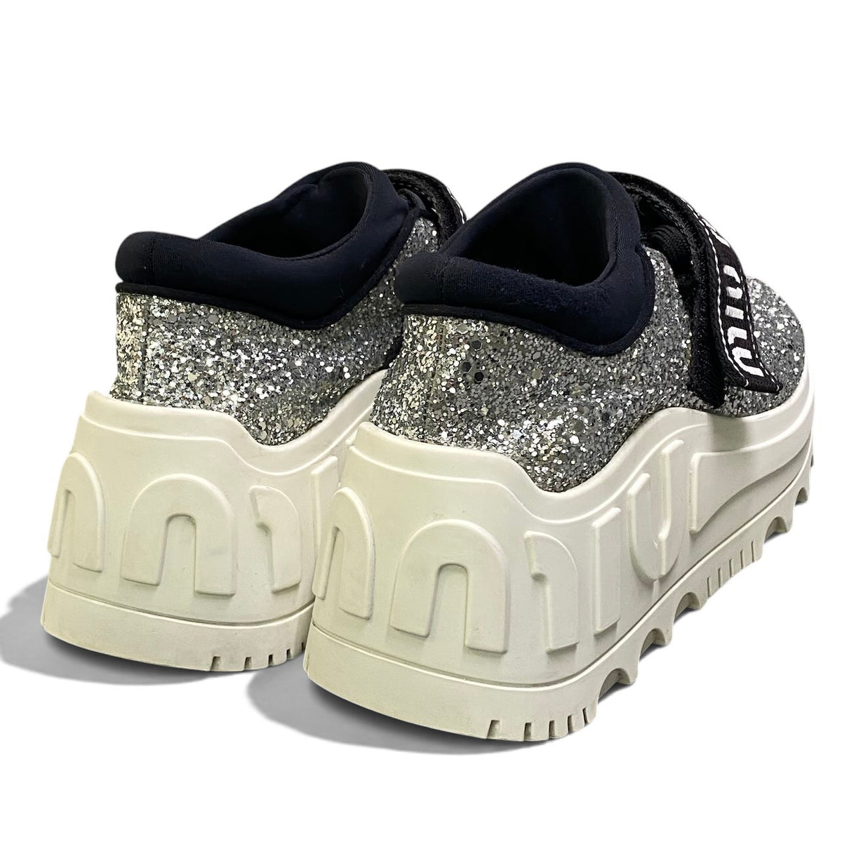 1i13 miu miu ミュウミュウ ロゴテープ グリッター スニーカー size 35 シルバー 厚底 シューズt18r
