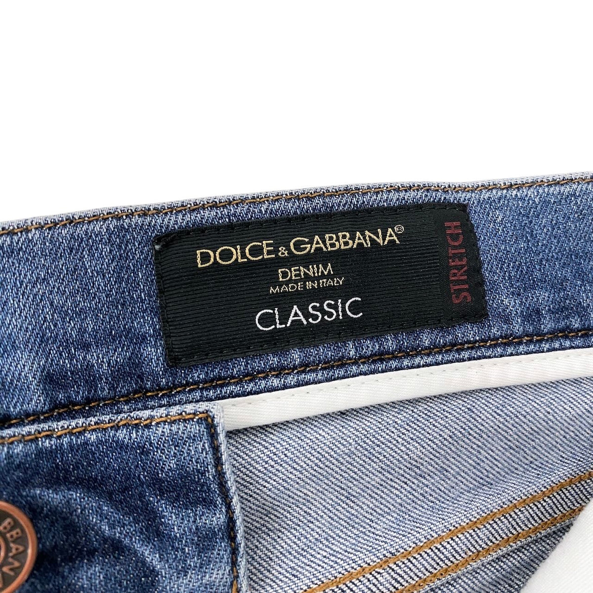 47j16 DOLCE&GABBANA DENIM ドルチェアンドガッバーナ CLASSIC デニムパンツ STRETCH ロゴプレート サイズ48 インディゴ メンズo07t