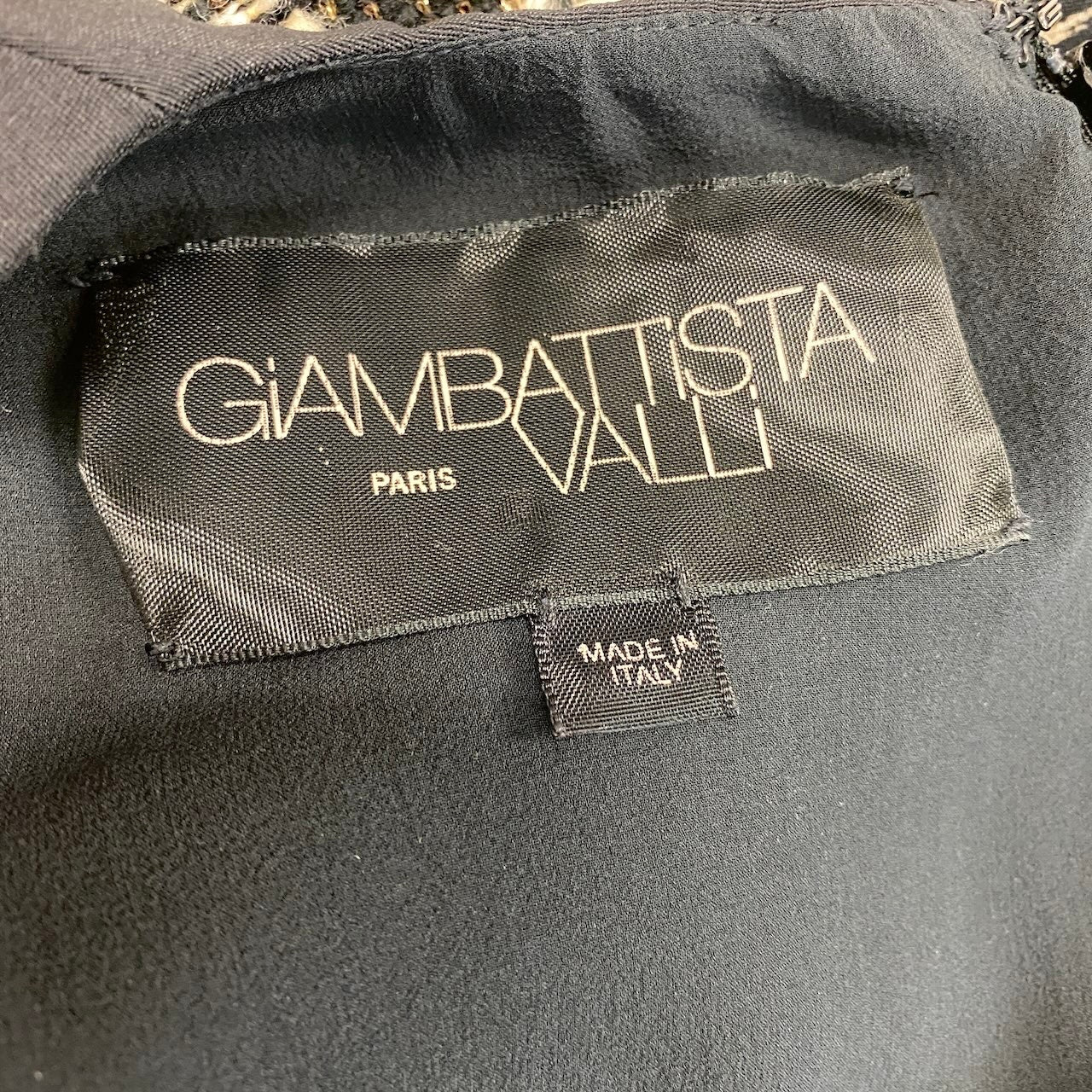 58g5 GiAMBATTiSTA VALLi ジャンバティスタ ヴァリ ノースリーブワンピース Vネック 異素材切替 レオパード ツイード イタリア製 38サイズ ブラック ブラウン レディース 女性用u02t