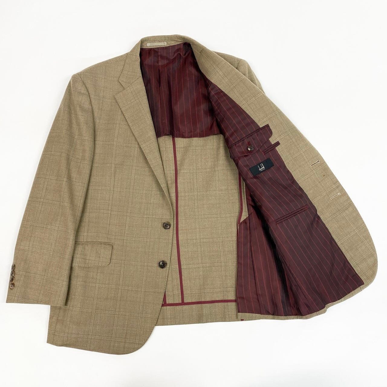 40d16 dunhill ダンヒル テーラードジャケット チェック柄 背抜き 2B ベージュ系 メンズ 紳士服u02t