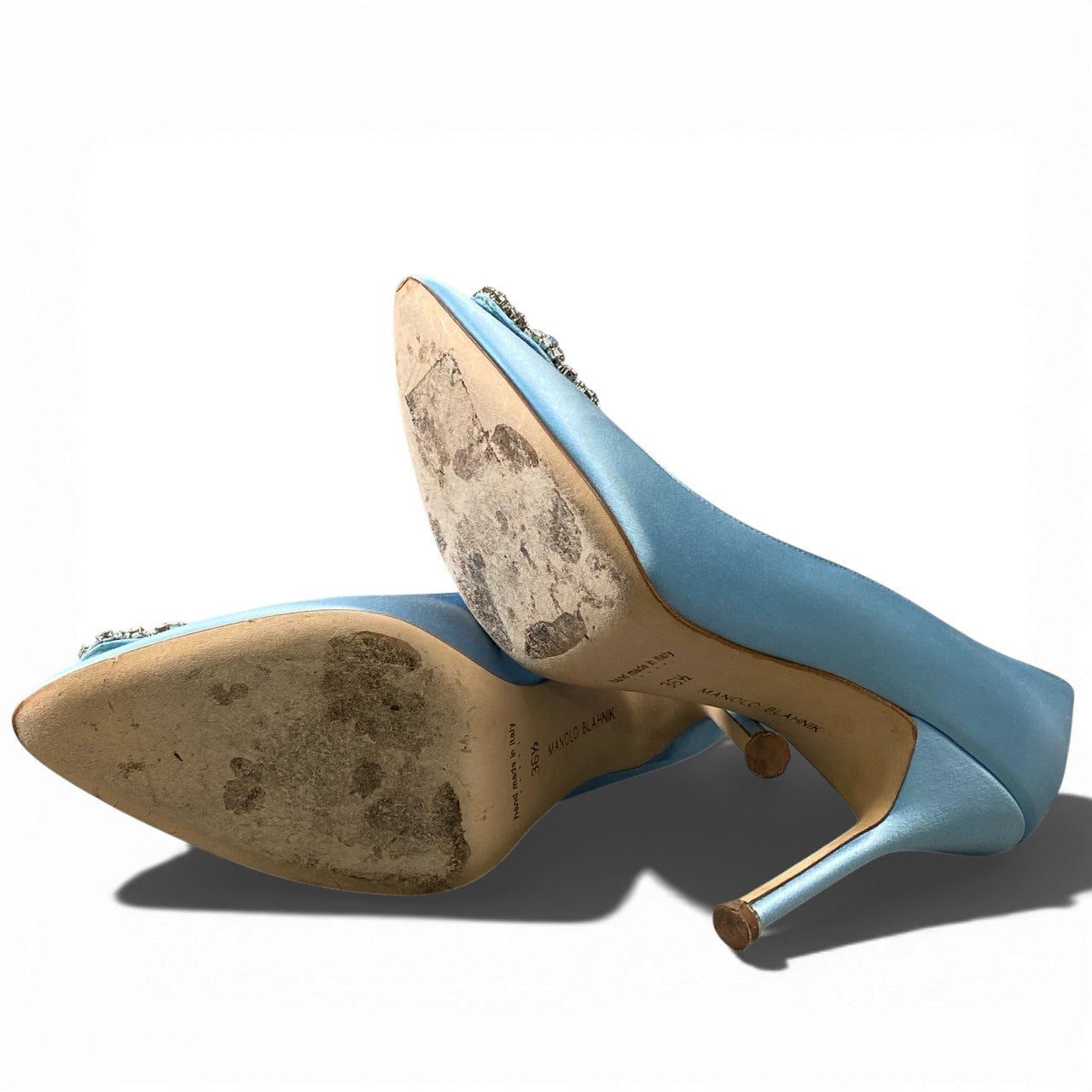 a6 定価￥228.800 MANOLO BLAHNIK マノロブラニク HANGISI OPAL ハンギシ オパール サテンパンプス サイズ36.5 ブルー シューズ セレモニー 付属品有t18r