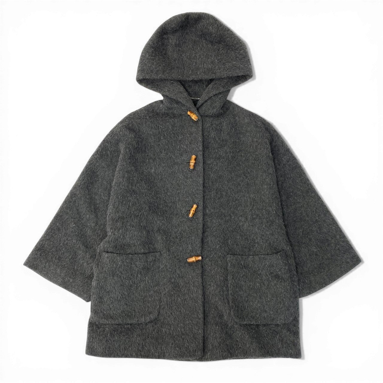 49d5 GUCCI ヴィンテージ グッチ バンブー オーバーコート フーディコート アルパカ100 サイズ40 グレー ユニセックスk02i