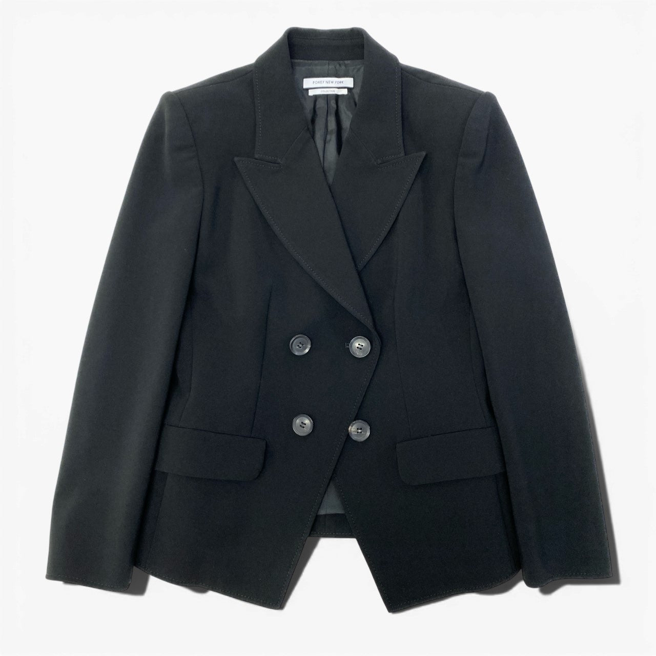 68c9 【美品】 FOXEY NEW YORK COLLECTION フォクシーニューヨーク テーラードジャケット ダブルブレスト フォーマル 伸縮ストレッチ レディース女性服 37561 サイズ38 ブラックu02t
