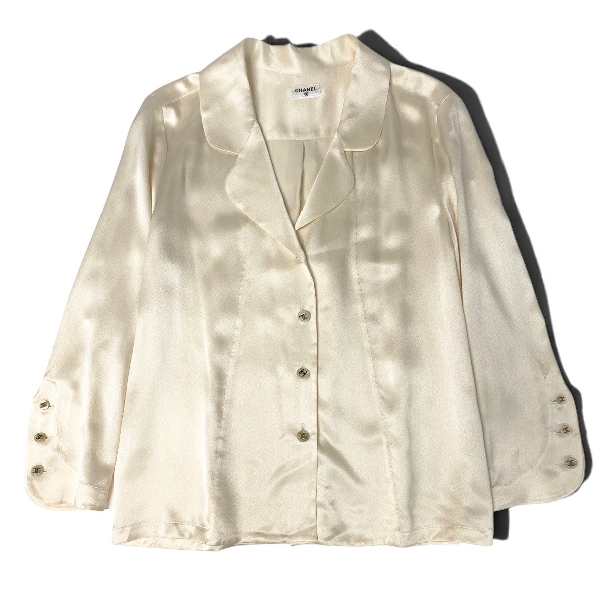 Cj28 【極美品】 CHANEL シルクブラウス ココマーク シェルボタン シャツ アイボリー レディース 女性用k02i