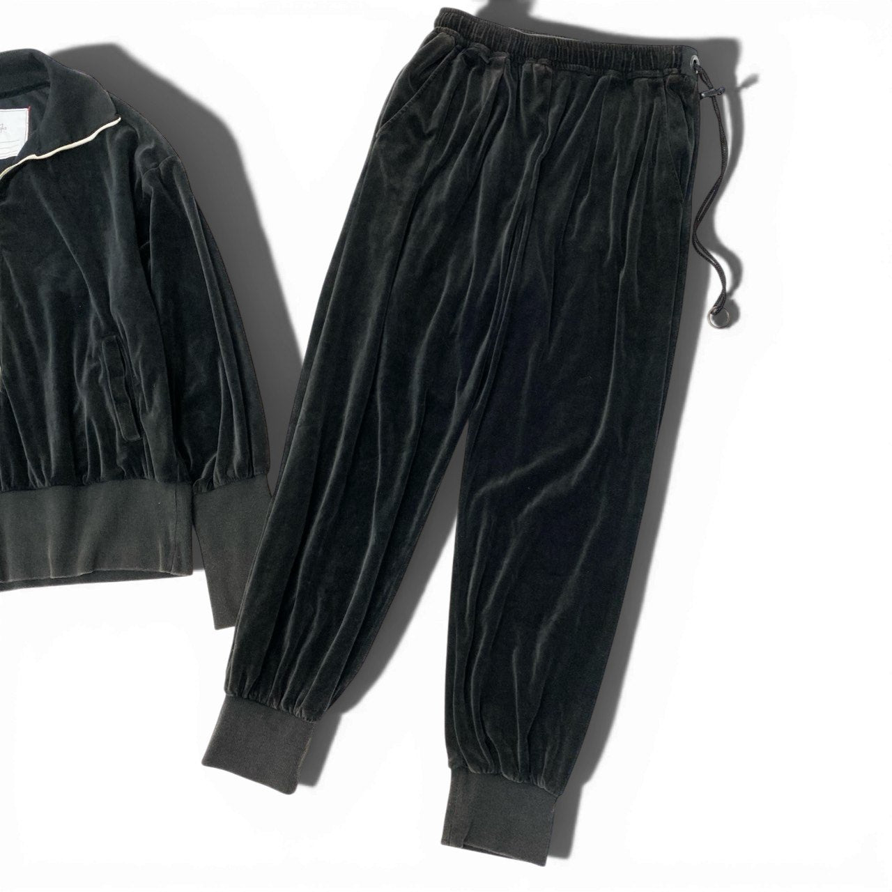 83c4【美品】barbell object バーベルオブジェクト ANCELLM ベロアセットアップ トラックジャケット トラックパンツ bo-24a-anc01 Fサイズ ブラック メンズ 男性用o07t