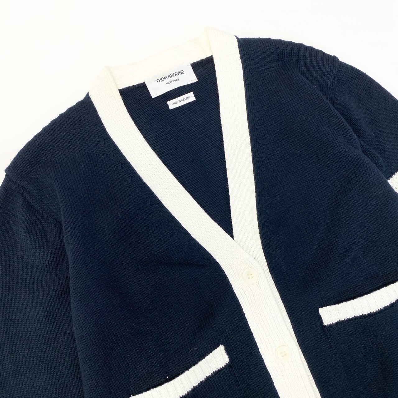 15a16 THOM BROWNE トムブラウン Knit Cardigan ニットカーディガン サイズ40 ネイビー メッシュラインt18r