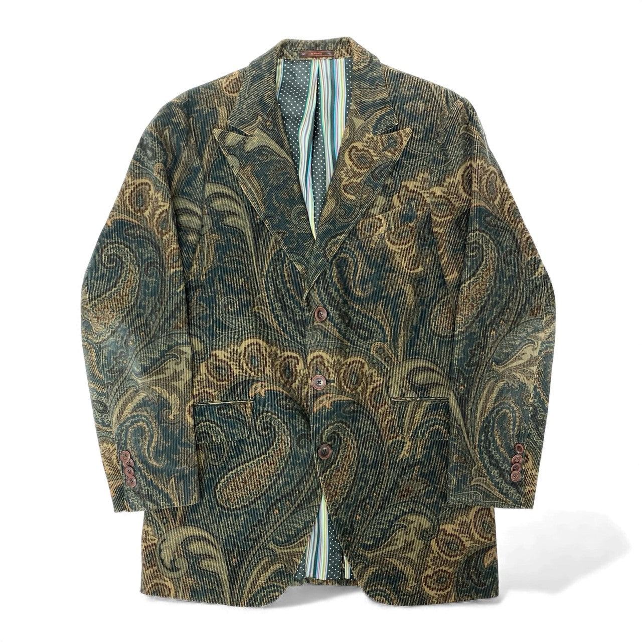 30K18 ETRO エトロ イタリア製 テーラードジャケット コーデュロイジャケット ペイズリー柄 裏地総柄 メンズ 紳士服 48 ダークグリーン系u02t