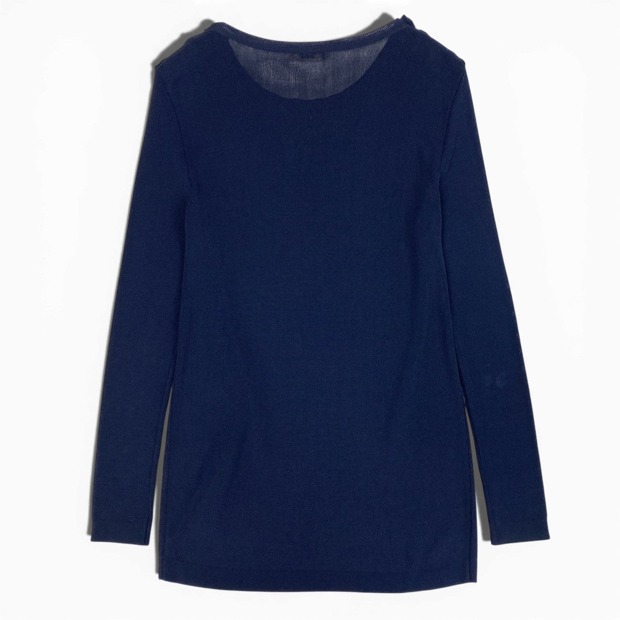 E  Yves Saint Laurent rive gauche イヴサンローラン リブゴーシュ 長袖ニット 金ボタン ネイビー レーヨン レディース フランス製u02t