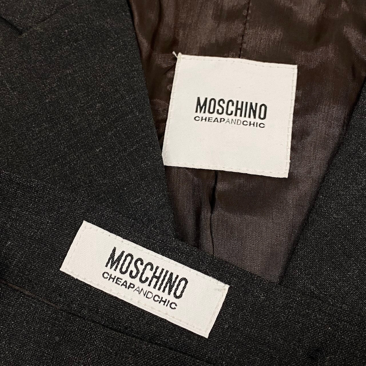 20d18 MOSCHINO モスキーノ スカートセットアップ デザインジャケット タイトスカート 42サイズ グレー レディース 女性用u02t