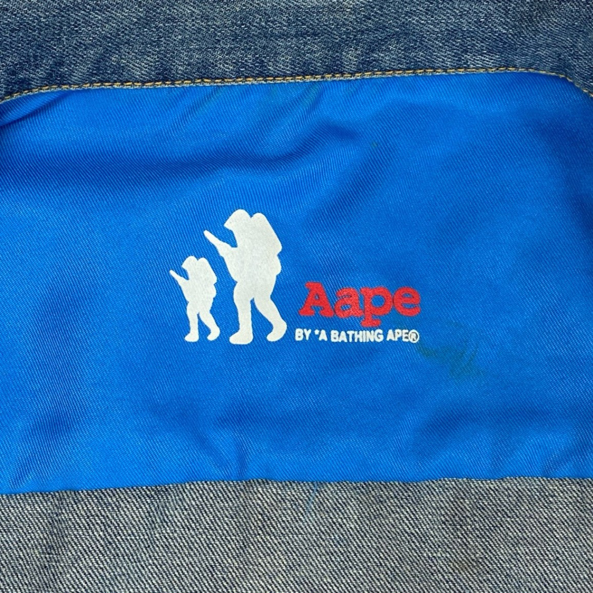 9j6 AAPE BY A BATHING APE エーエイプ バイ アベイシングエイプ ロゴプリント デニムジャケット  ATE2214 Mサイズ インディゴ コットン メンズo07t