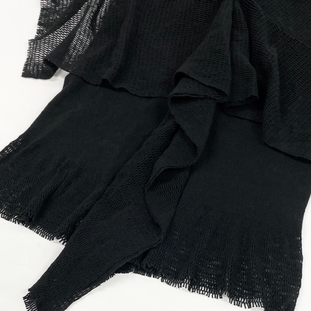 Ae14 【美品】 ISSEY MIYAKE FETE イッセイミヤケフェット ノースリーブ メッシュカットソー トップス ストレッチ IF82KK006 サイズ2 ブラック レディース 女性服k02i