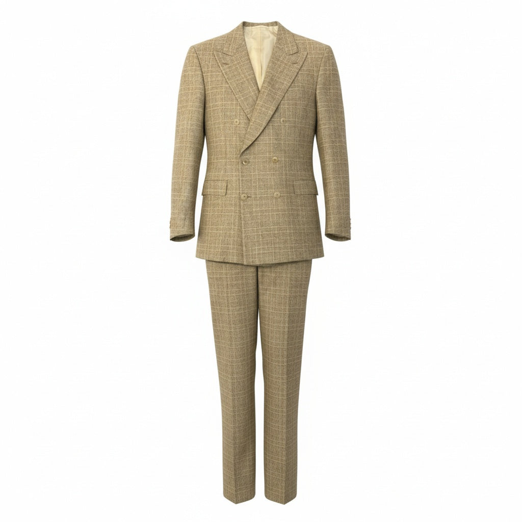 76a28 Vintage Brioni ブリオーニ FLAMINIO スーツセットアップ テーラードジャケット スラックス チェック柄 50サイズ ベージュ ウール100％ メンズ 男性用u02t
