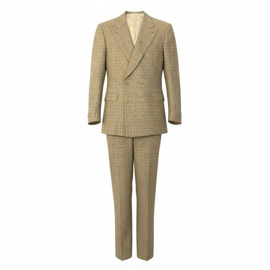 76a28 Vintage Brioni ブリオーニ FLAMINIO スーツセットアップ テーラードジャケット スラックス チェック柄 50サイズ ベージュ ウール100％ メンズ 男性用u02t