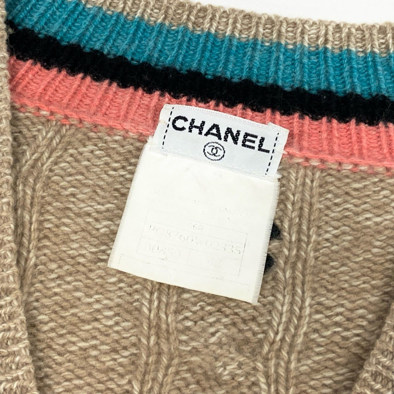 60b9 【美品】CHANEL シャネル 1996 カシミヤ スクールニット ロングスリーブニットセーター ココマーク PO8766W02335 42サイズ ベージュ レディース 女性用k02i