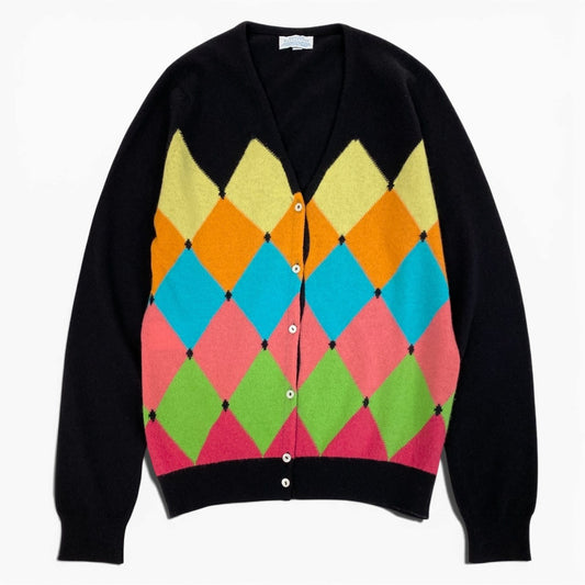 70b9 スコットランド製 BALLANTYNE バランタイン カシミヤ ニットカーディガン トップス 38 マルチカラー アーガイル柄 総カシミア レディースk02i