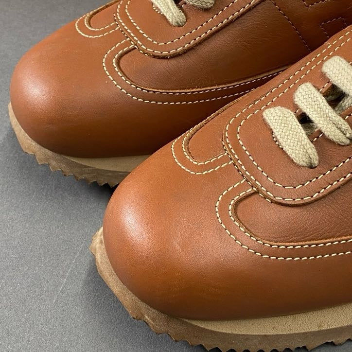 1h14 HERMES エルメス Quick Leather Sneakers クイック レザー スニーカー 37 1/2 ブラウン シューズ イタリア製