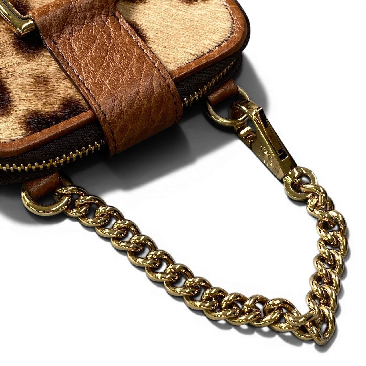 f10 【未使用タグ付】 DOLCE&GABBANA ドルチェアンドガッバーナ レオパード柄 ハラコチャーム 小物ケース ミラー付 ブラウン ベージュ ゴールド レディース 女性用