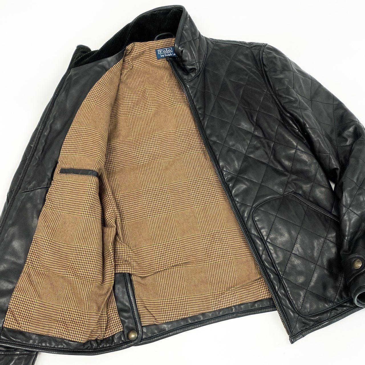 78i10 Polo by Ralph Lauren ポロ ラルフローレン シングルライダース レザージャケット 中綿キルティング ポニー刺繍ジップ M ブラック 羊革 メンズ 男性用k02i