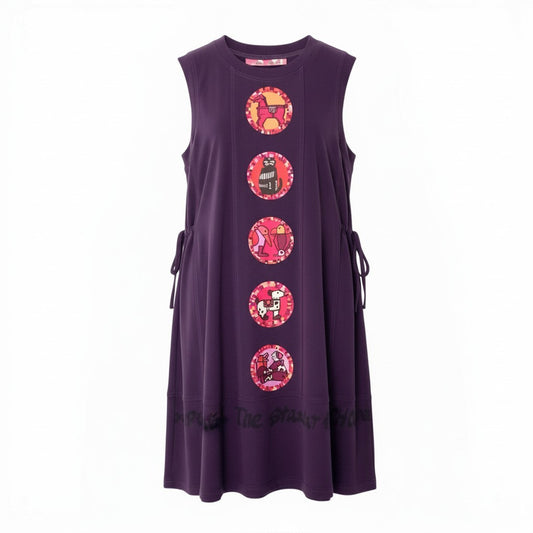 5c10 TOKUKO 1er VOL トクコプルミエヴォル ノースリーブワンピース Aラインワンピース サイドリボン アニマル柄 レディース 女性服 サイズ9 パープルu02t