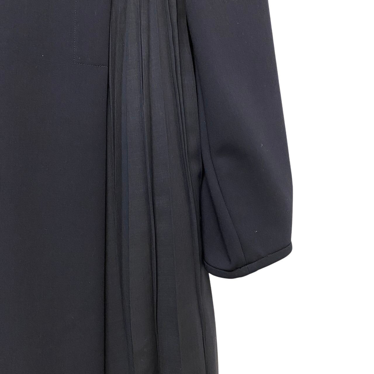 58g5 【美品】mila schon ミラショーン ロングスリーブワンピース プリーツデザイン バルーン袖 40サイズ ネイビー レディース 女性用u02t