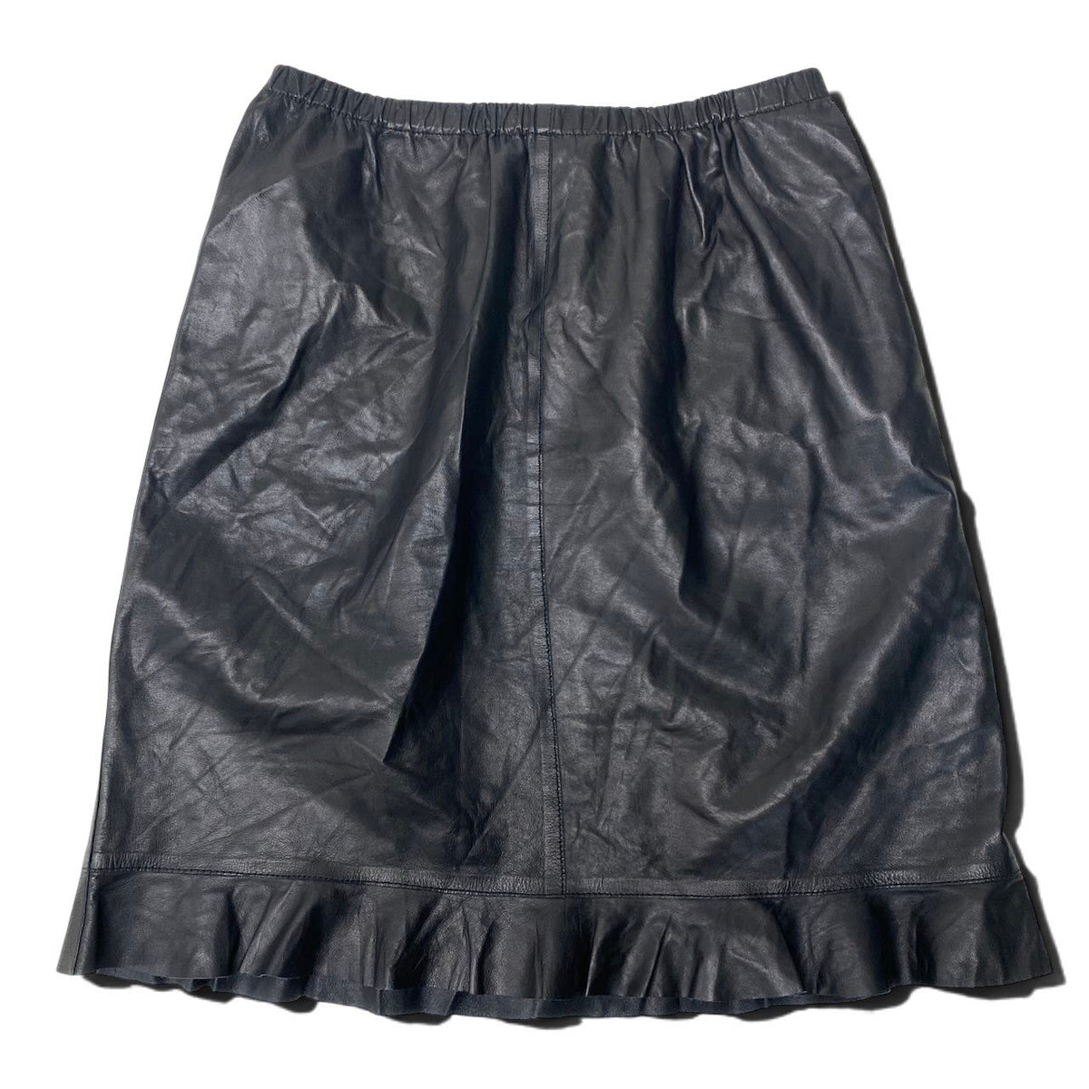 40i27 GUCCI グッチ 1999年 トムフォード期 レザースカート フリル イタリア製 38サイズ ブラック レザー レディース 女性用u02t