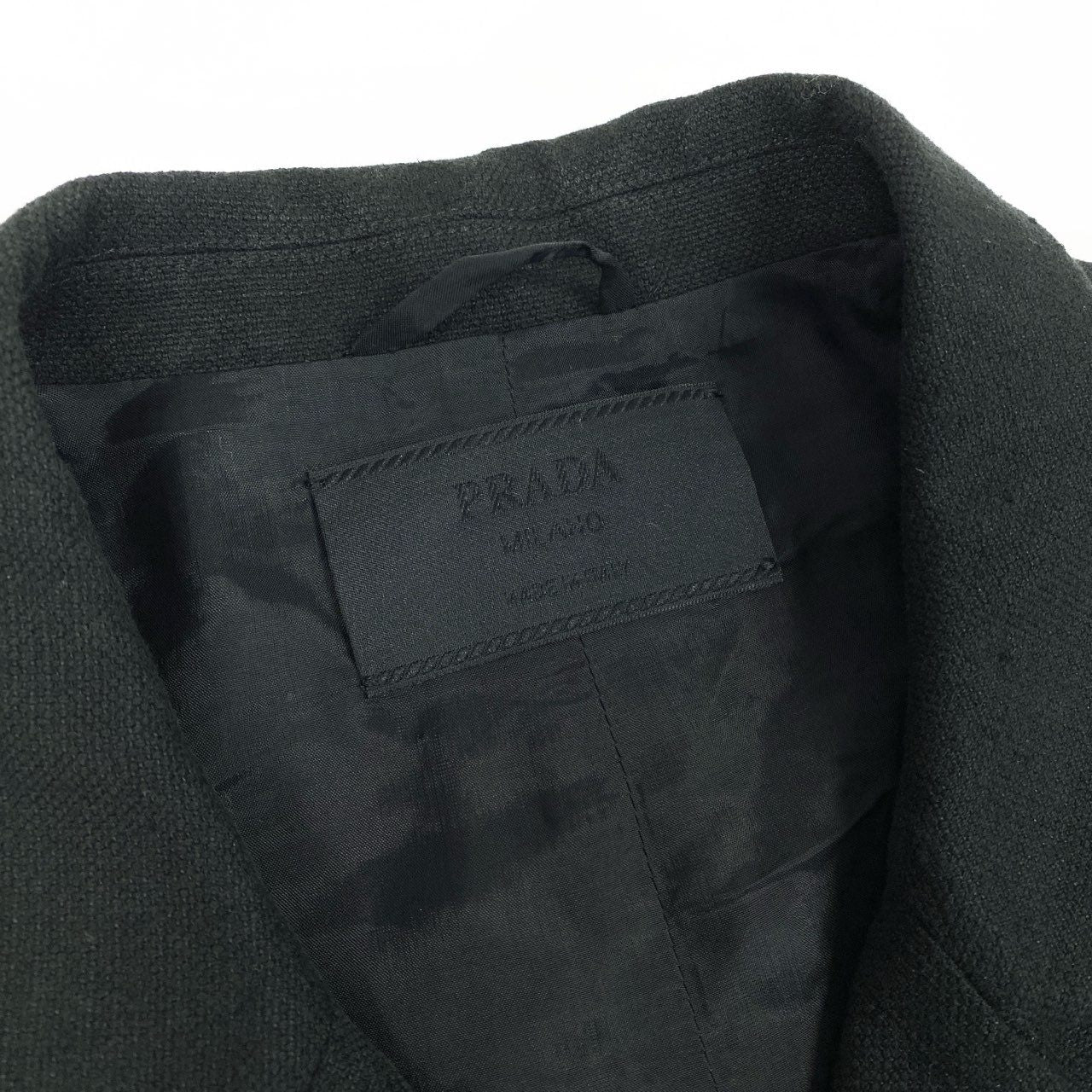Eb12 【美品】PRADA プラダ コットンリネンジャケット 袖レザー Cotton-linen Jacket Leather Cuffs 44サイズ ブラック レディース 女性用ta1