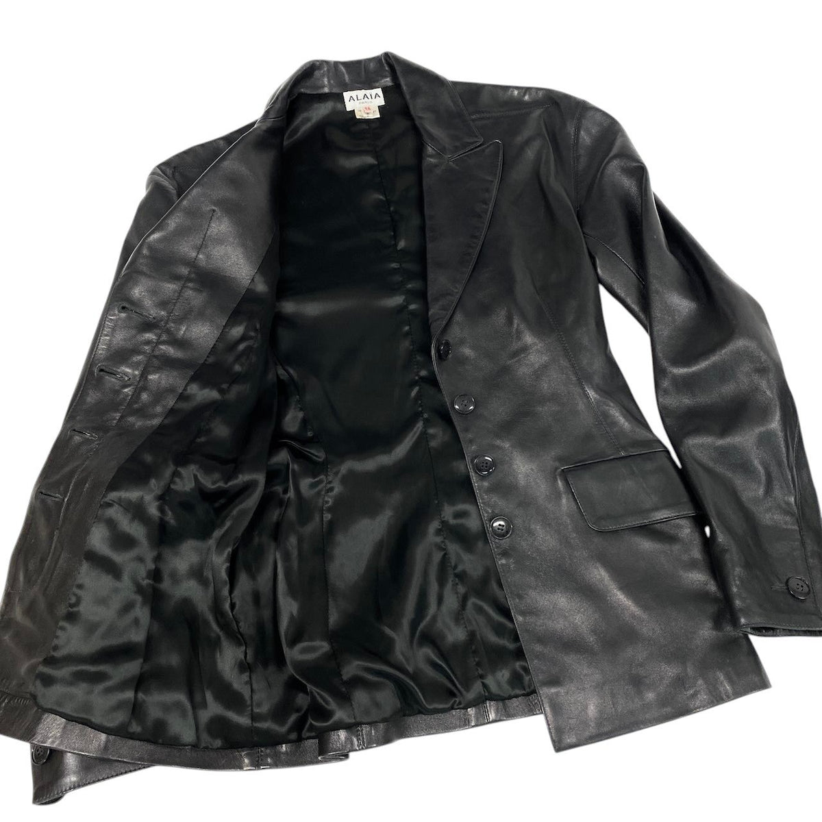 i18 ALAIA PARIS ヴィンテージ レザーテーラードジャケット フランス製 38サイズ ブラック レザー レディース 女性用u02t