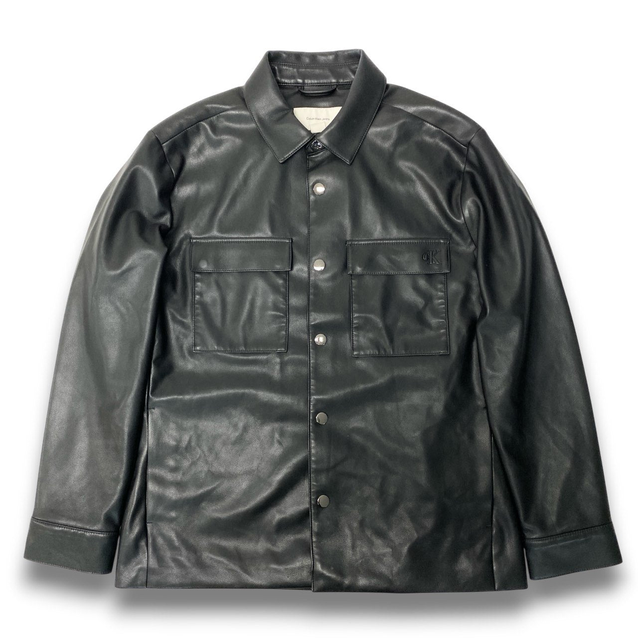 35c20 Calvin Klein Jeans カルバンクライン フェイクレザー シャツジャケット ジョングク着用商品 S ブラック メンズu02t