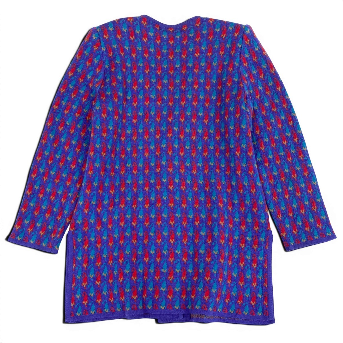 63f2 YVES SAINT LAURENT イヴサンローラン ロングニットカーディガン ウールニット 総柄  パープル ウール100％ レディース 女性服o07t