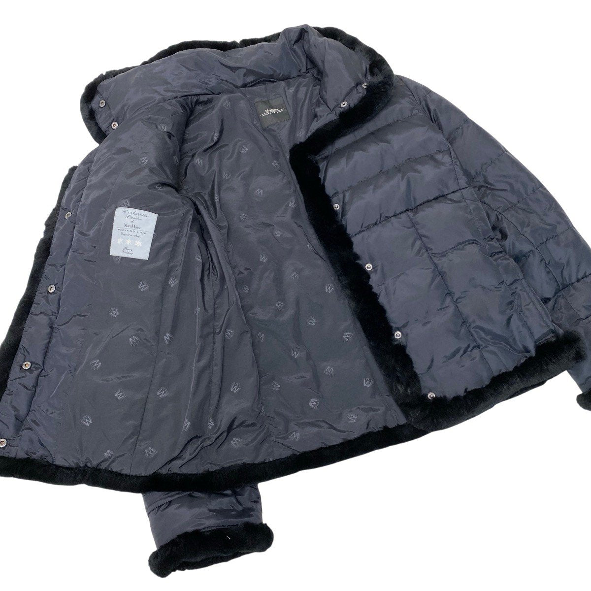 21g16 Max Mara WEEKEND LINE マックスマーラ ダウンジャケット スタンドカラー ファーデザイン サイズ42 ブラック レディース 女性用u02t