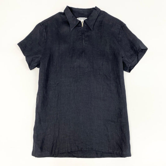 32i9 EMPORIO ARMANI エンポリオアルマーニ 半袖ポロシャツ  リネンシャツ ハーフジップアップ 90’s～00’s old メンズ 男性用 M ブラック リネン100％u02t