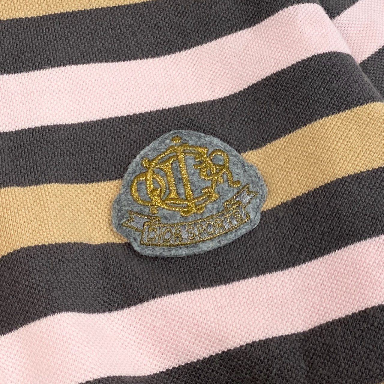 46a30 Vintage Christian Dior ヴィンテージクリスチャンディオール エンブレムロゴ 長袖ポロシャツ ボーダー Polo Shirt Emblem Logo S マルチカラー コットン レディースo07t