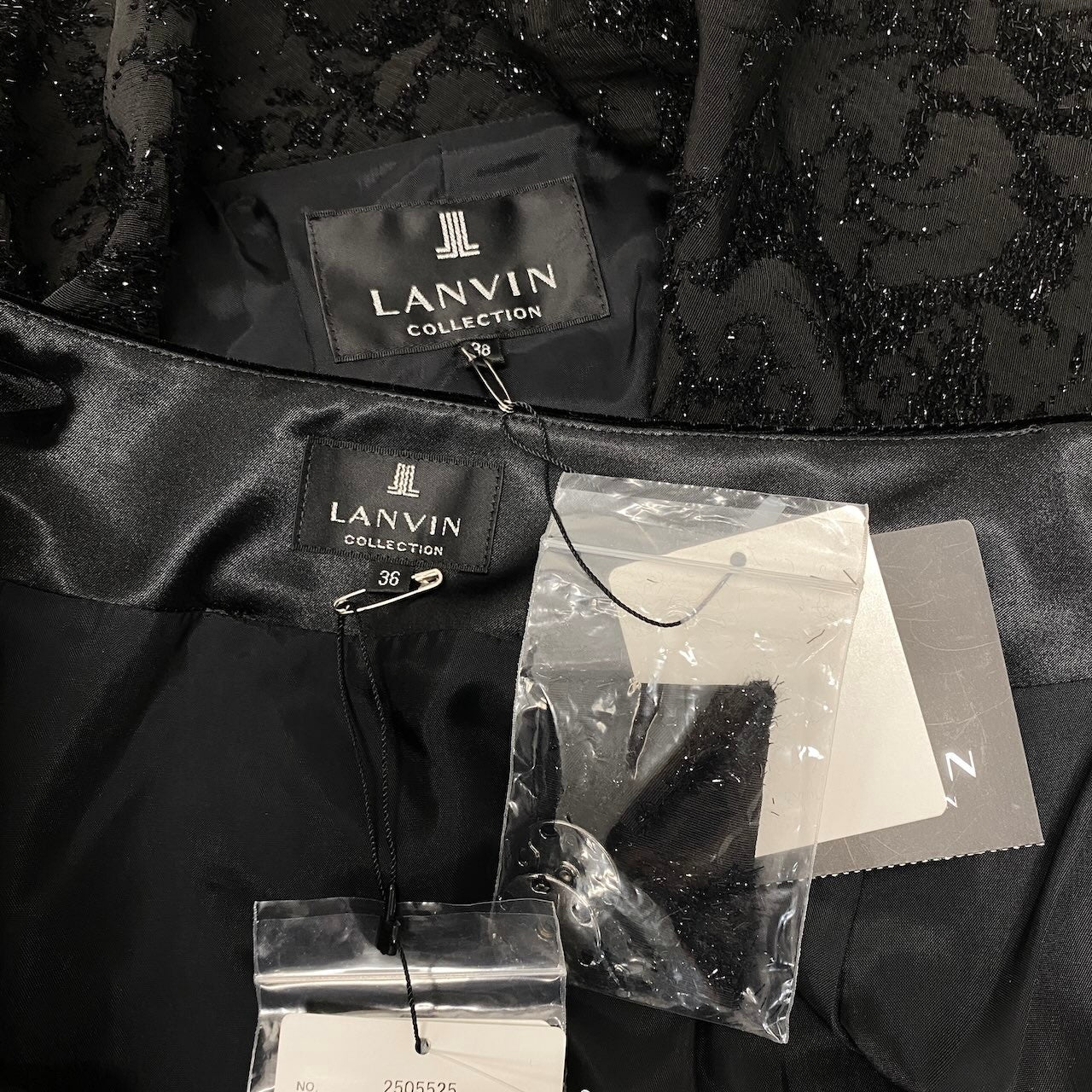 Eg6【新品保管品】LANVIN COLLECTION スカートセットアップ ジャケット スカート 日本製 38サイズ ブラック レディース 女性用u02t