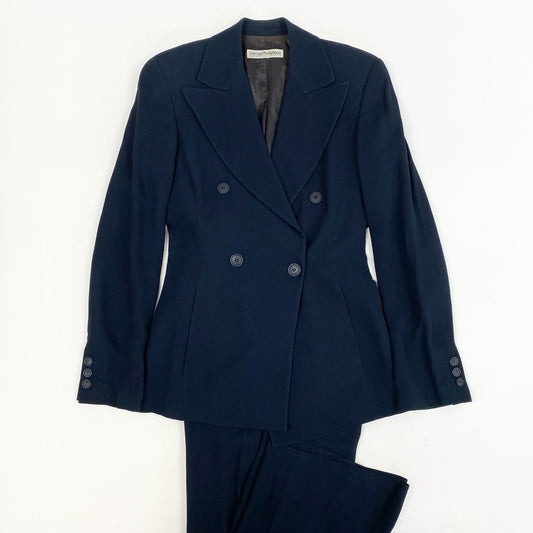 62l24 EMPORIO ARMANI エンポリオアルマーニ パンツスーツ セットアップ ジャケット ボトムパンツ 40サイズ ネイビー レディースo07t