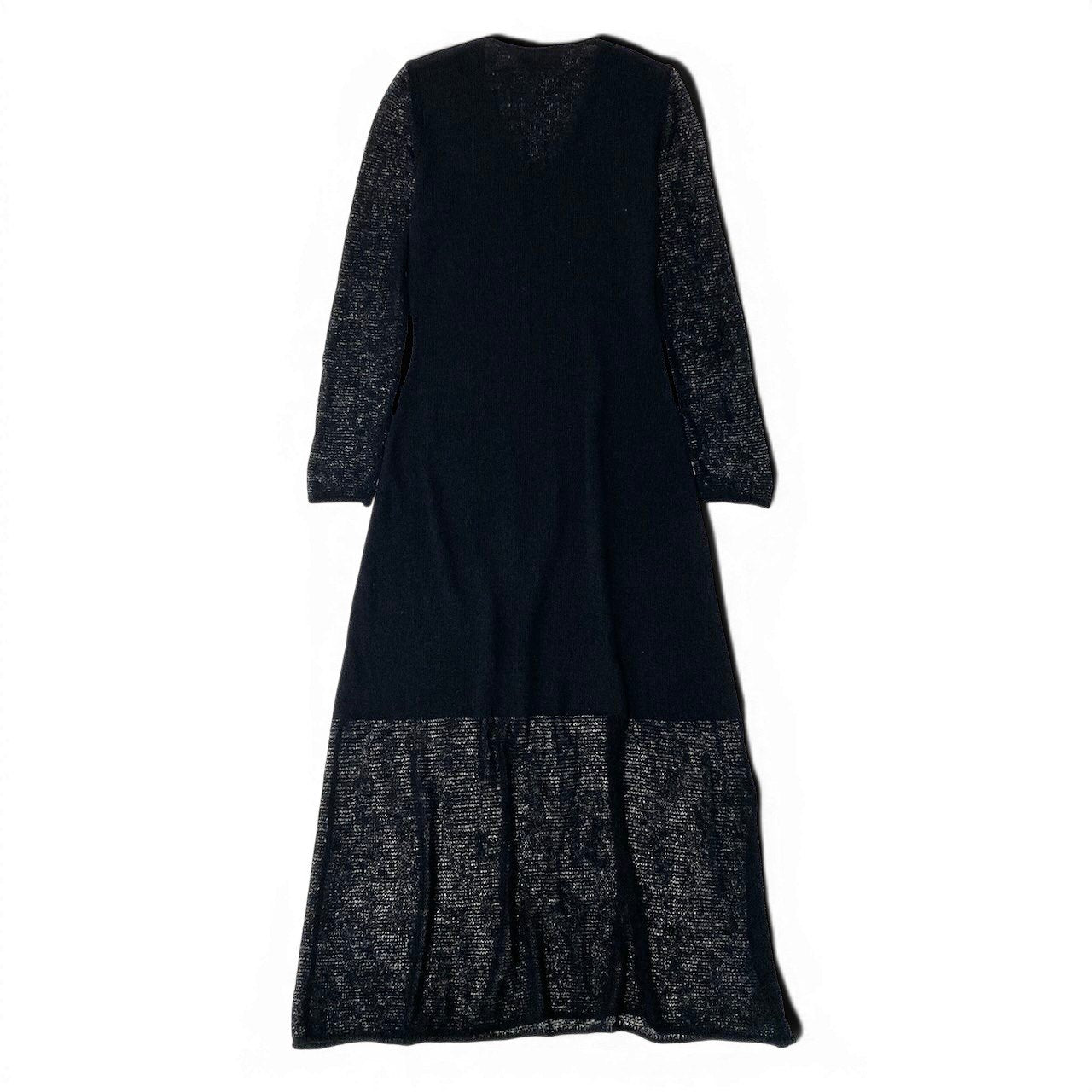 11e29 FENDI フェンディ 切替ニット ロングワンピース Vネック シアースリーブ サイズ40 ブラック レディース 女性服o07t