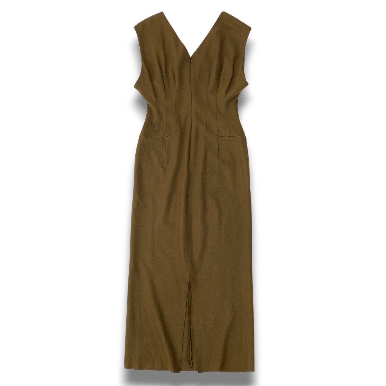 54c20 mame kurogouchi マメ クロゴウチ V-Neck Tucked Wool Dress Vネックタックウールドレス サイズ2 カーキブラウン レディースk02i